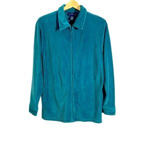Charter Club Vintage Y2K Teal Blue Velour Ribbed Zip Up Jacket, Size Small